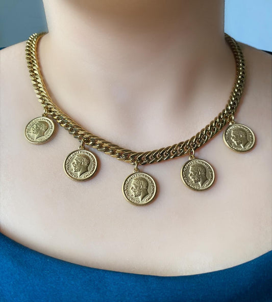 Five Coin - Stainless Golden Necklace